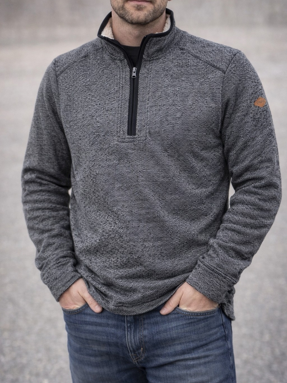 Marled Sherpa-Lined Quarter-Zip Pullover Sweater